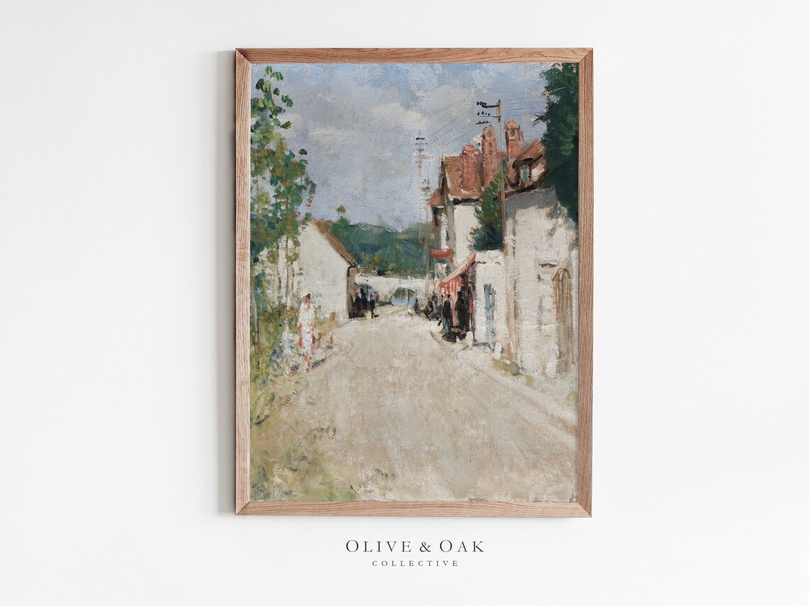 Antique Village Painting, Vintage European Art Print