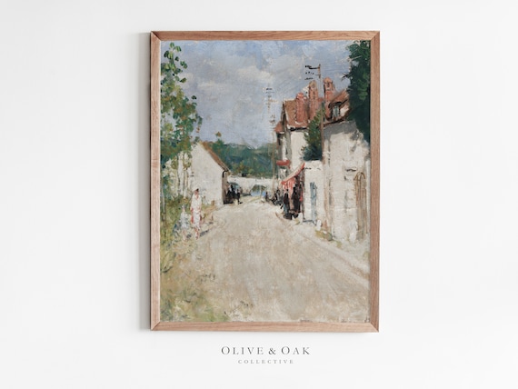 Antique Village Painting, Vintage European Art Print