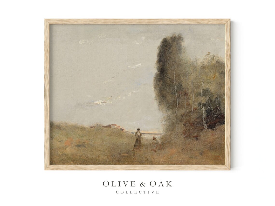 Neutral Landscape Painting, Muted Autumn Country Decor - Image 4