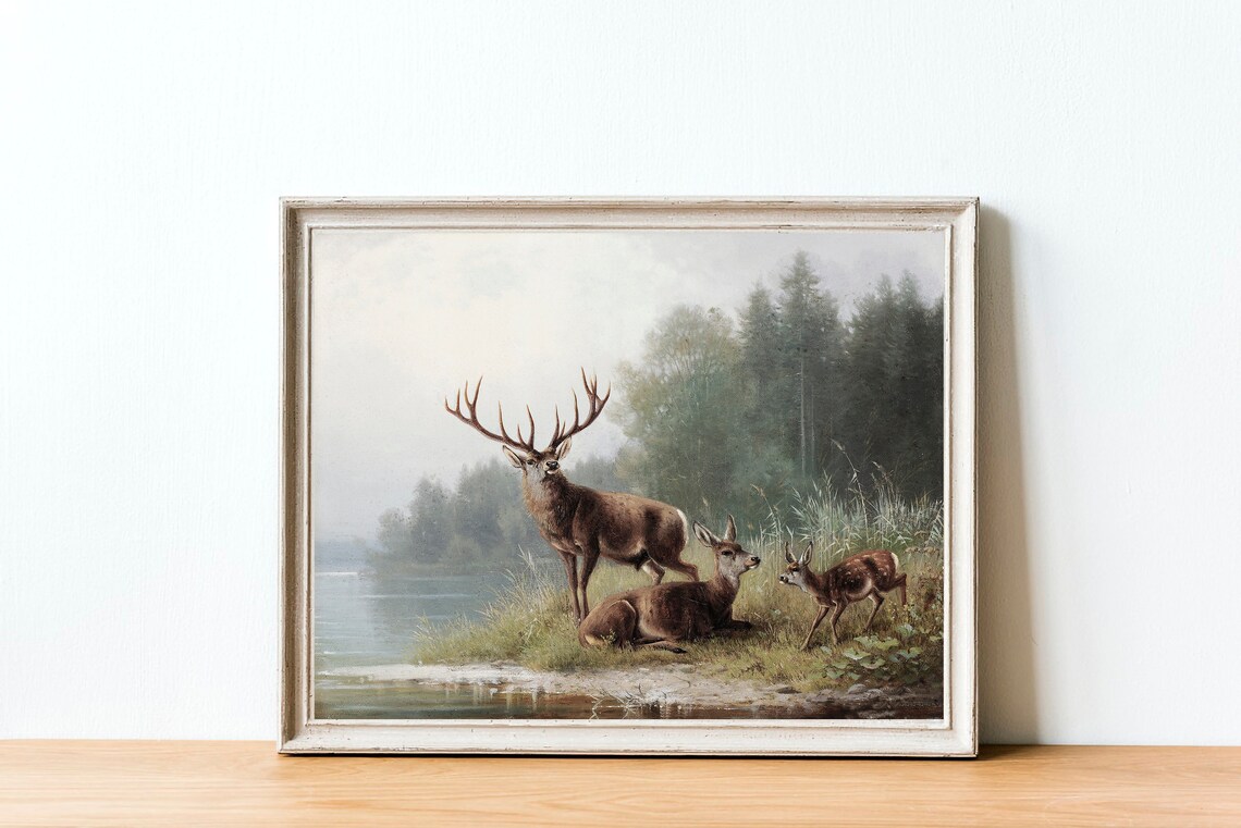 Deer Landscape Painting, Man Cave Hunting Decor - Image 2