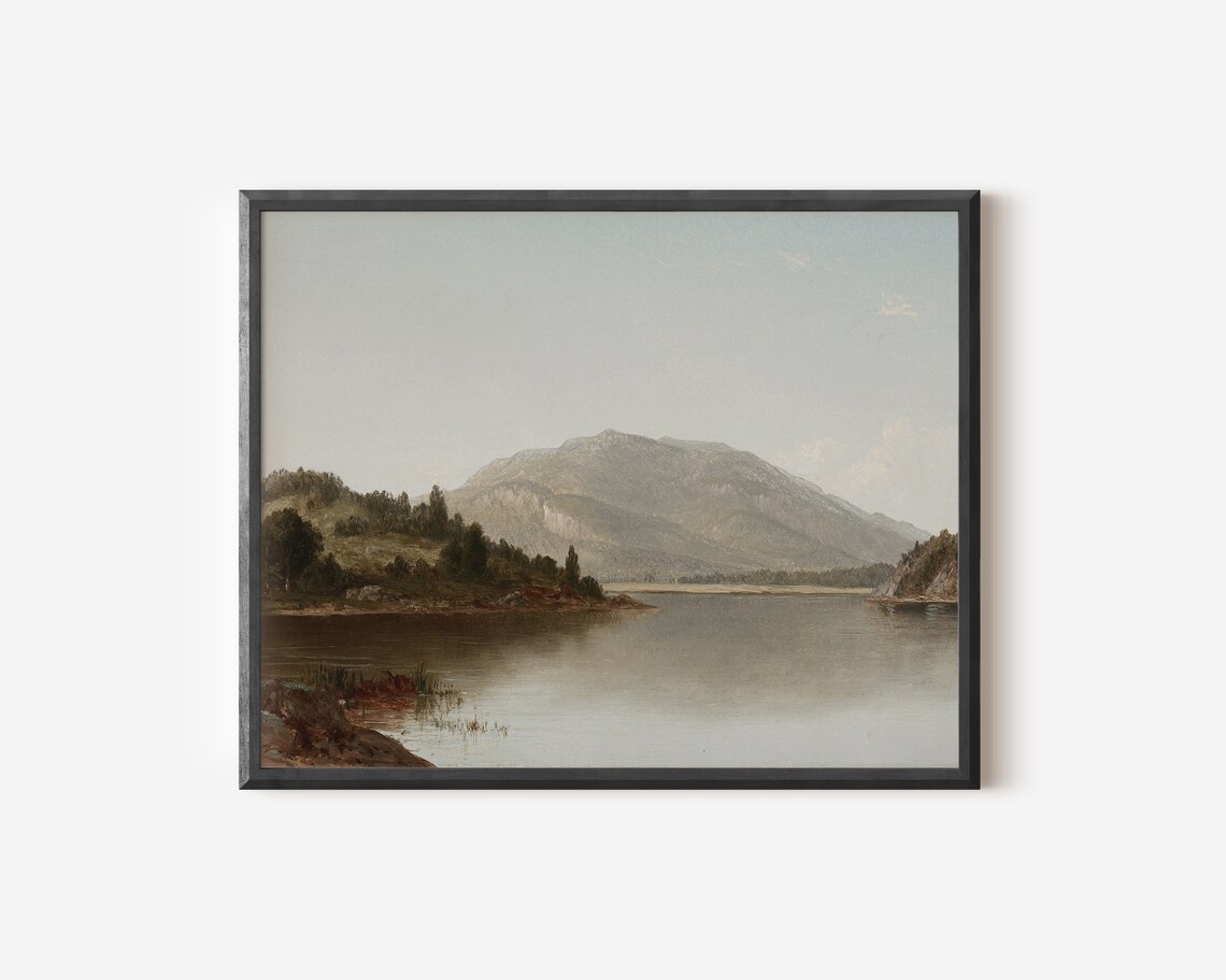 Muted Lake Painting, Rustic Landscape Art Print - Image 2