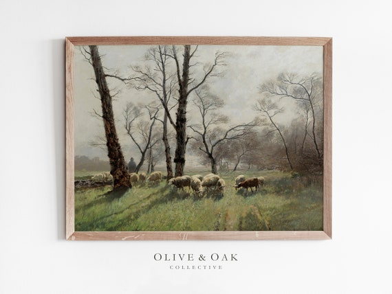 Shepherd and Sheep Rustic Farmhouse Decor Art Print