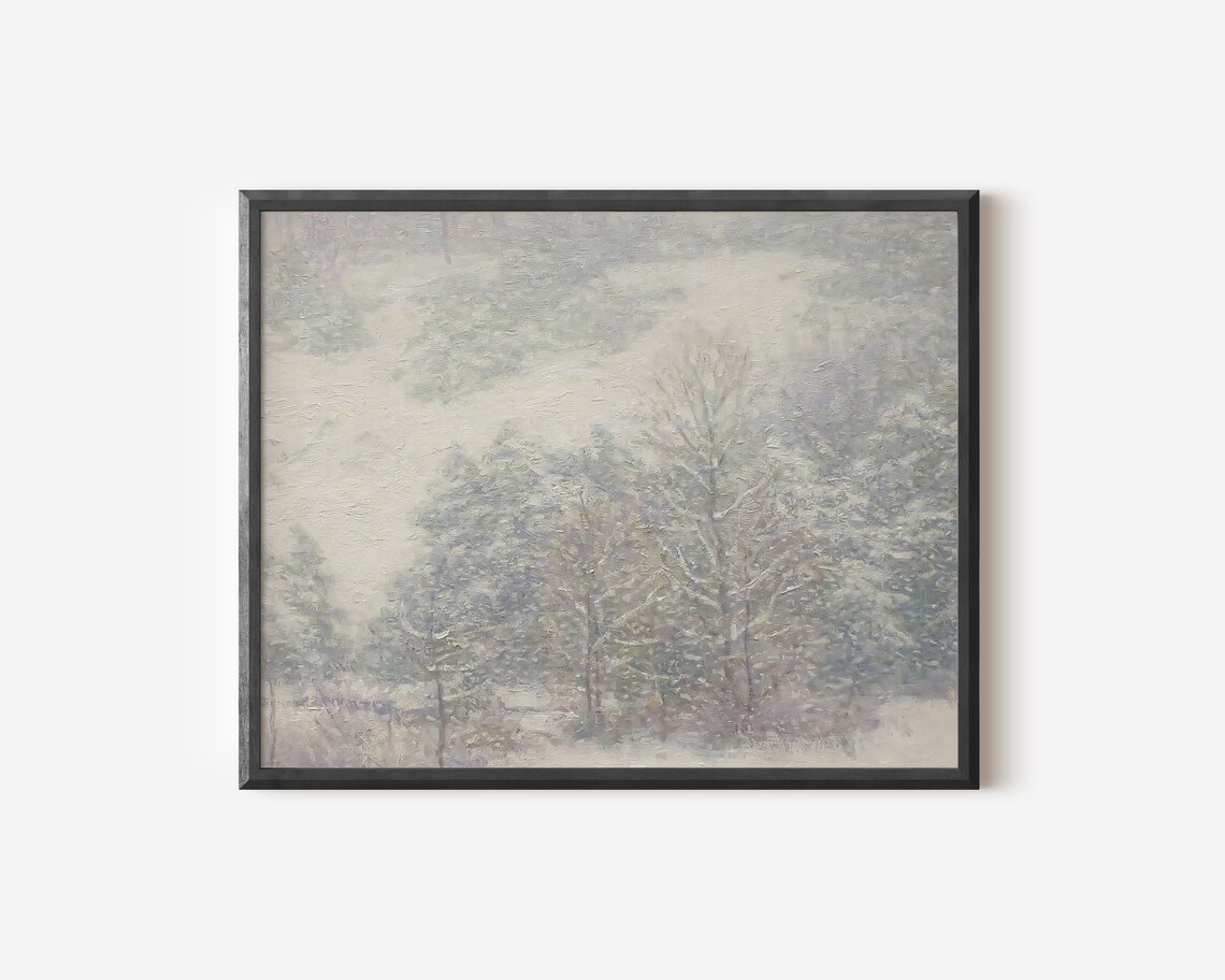 Rustic Winter Landscape Painting, Snowy Tree Art Print - Image 2
