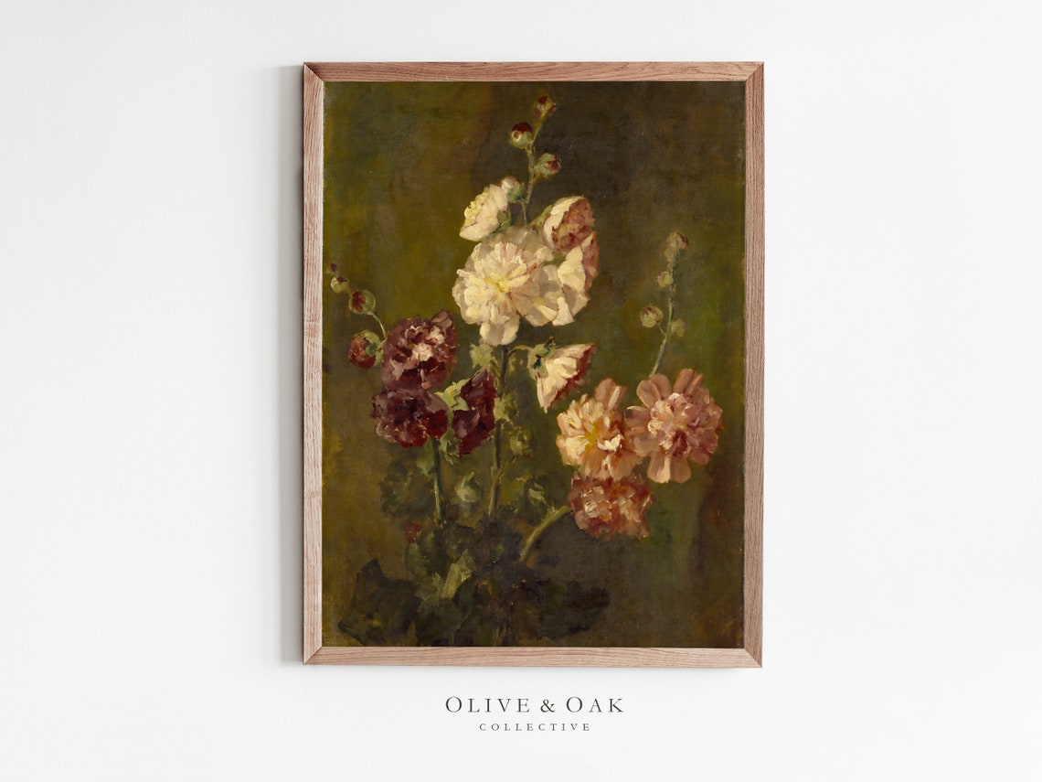 Moody Floral Painting, Vintage French Art Print