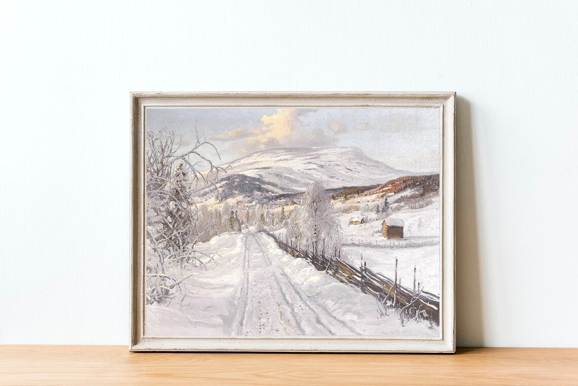 Vintage Country Snow Landscape Art Print, Winter Trees - Image 2