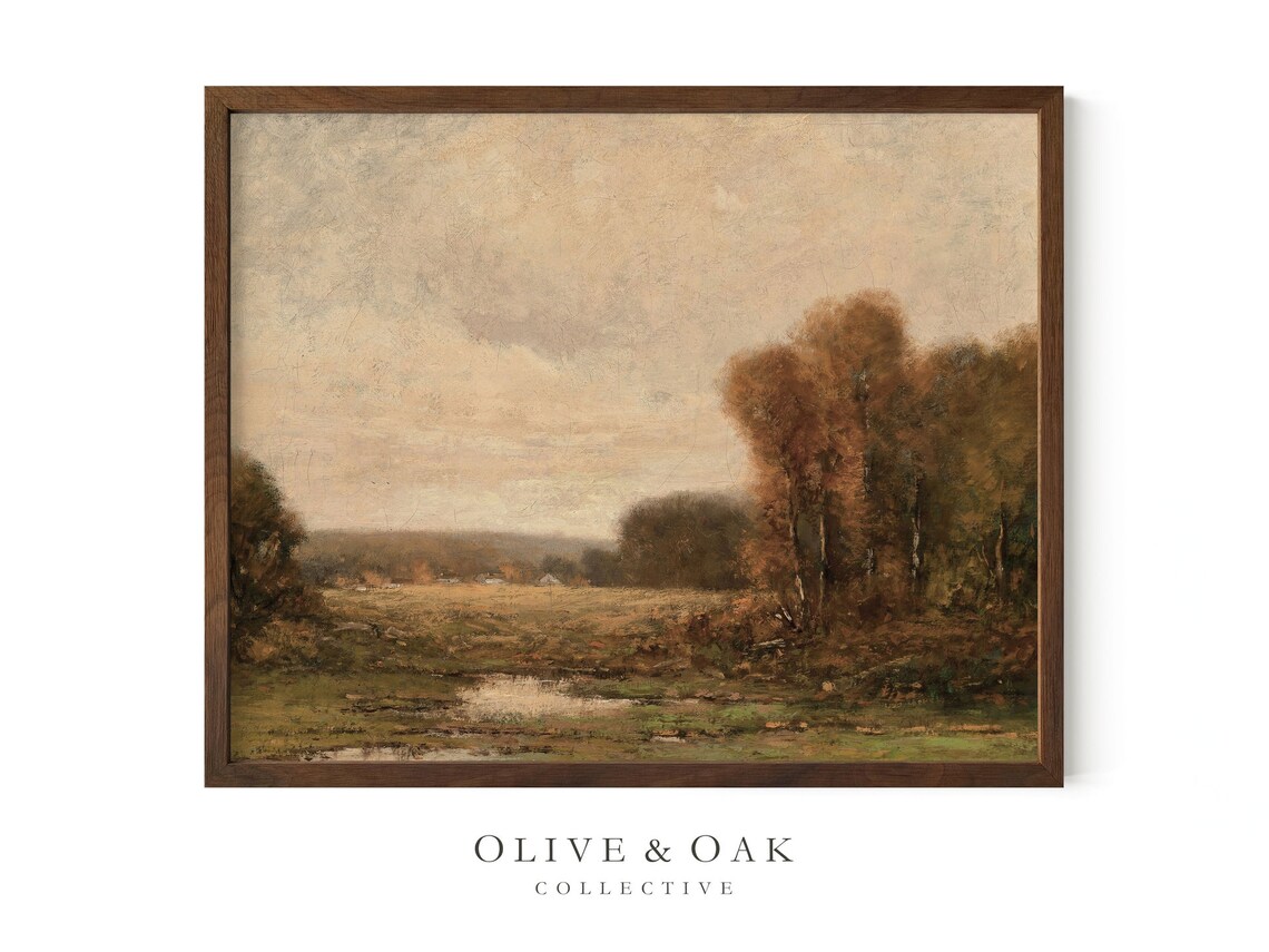 Vintage Fall Landscape, Farmhouse Autumn Painting - Image 2