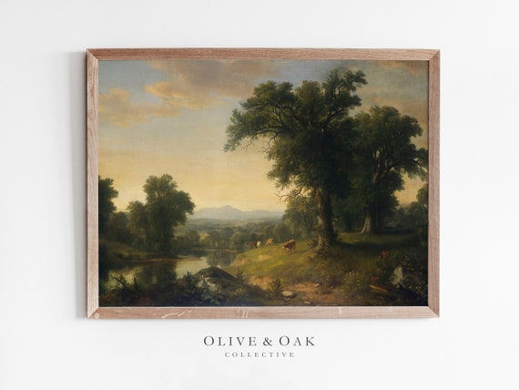 Vintage Country Landscape Cow Painting Art Print