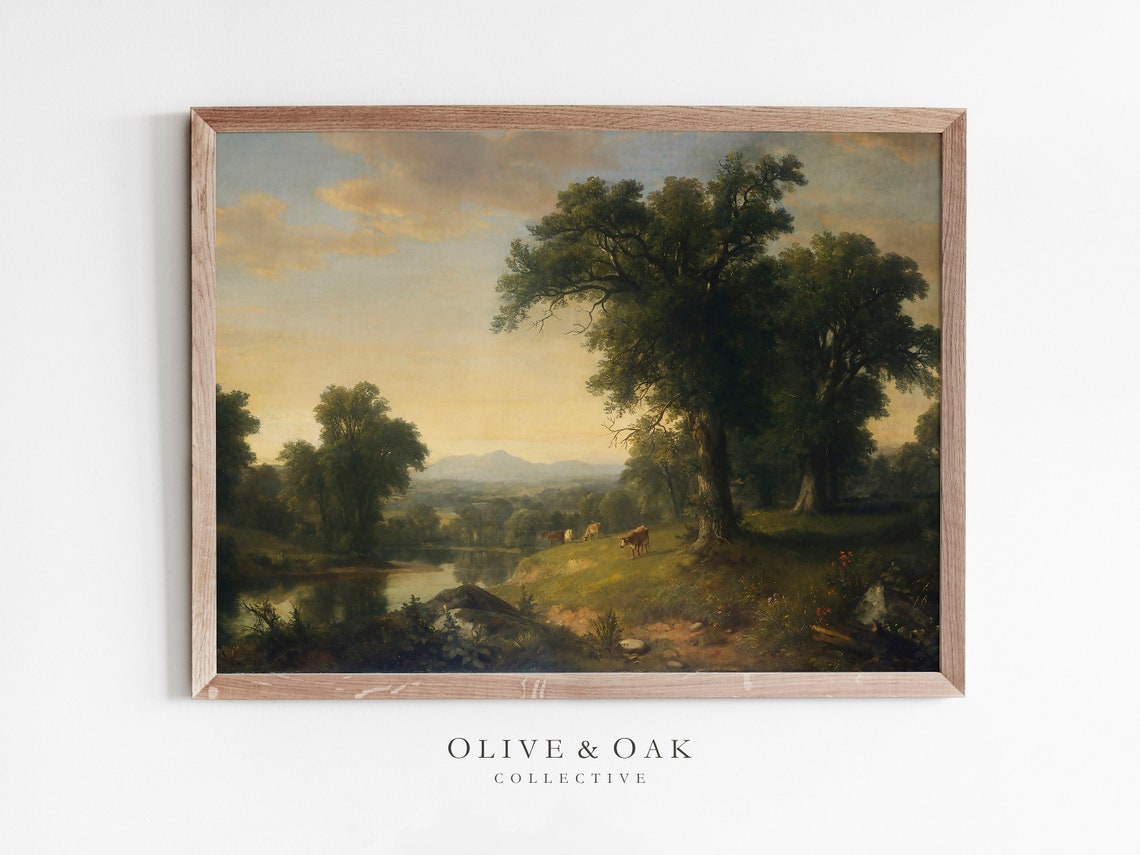 Vintage Country Landscape Cow Painting Art Print