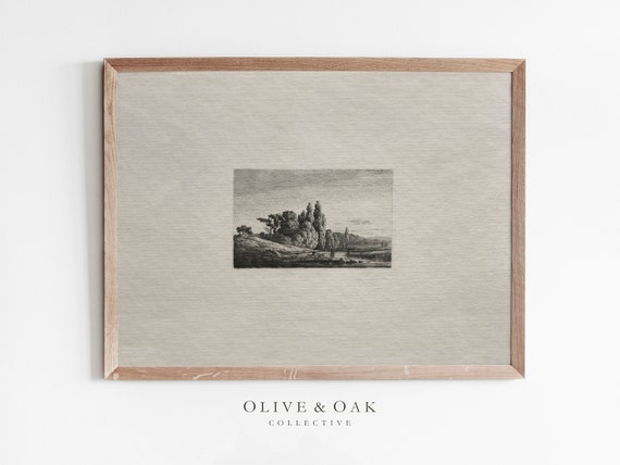 Vintage Rustic Forest Landscape Sketch Art Print