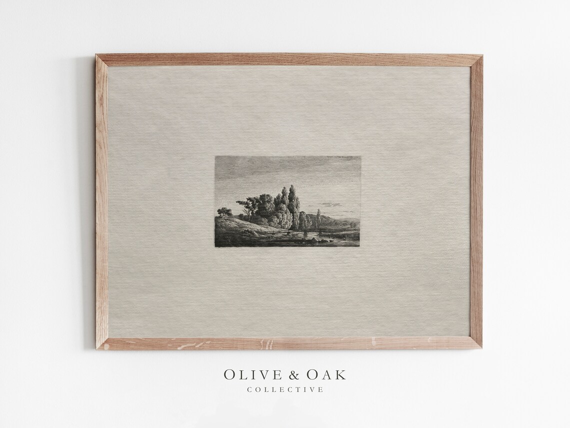 Vintage Rustic Forest Landscape Sketch Art Print