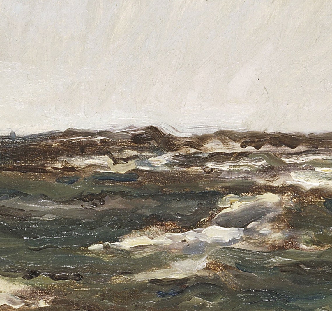 Coastal Farmhouse Vintage Landscape Oil Painting - Image 3