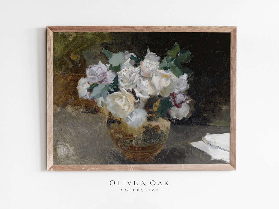 Vintage Rose Still Life, Floral Oil-Painting Print