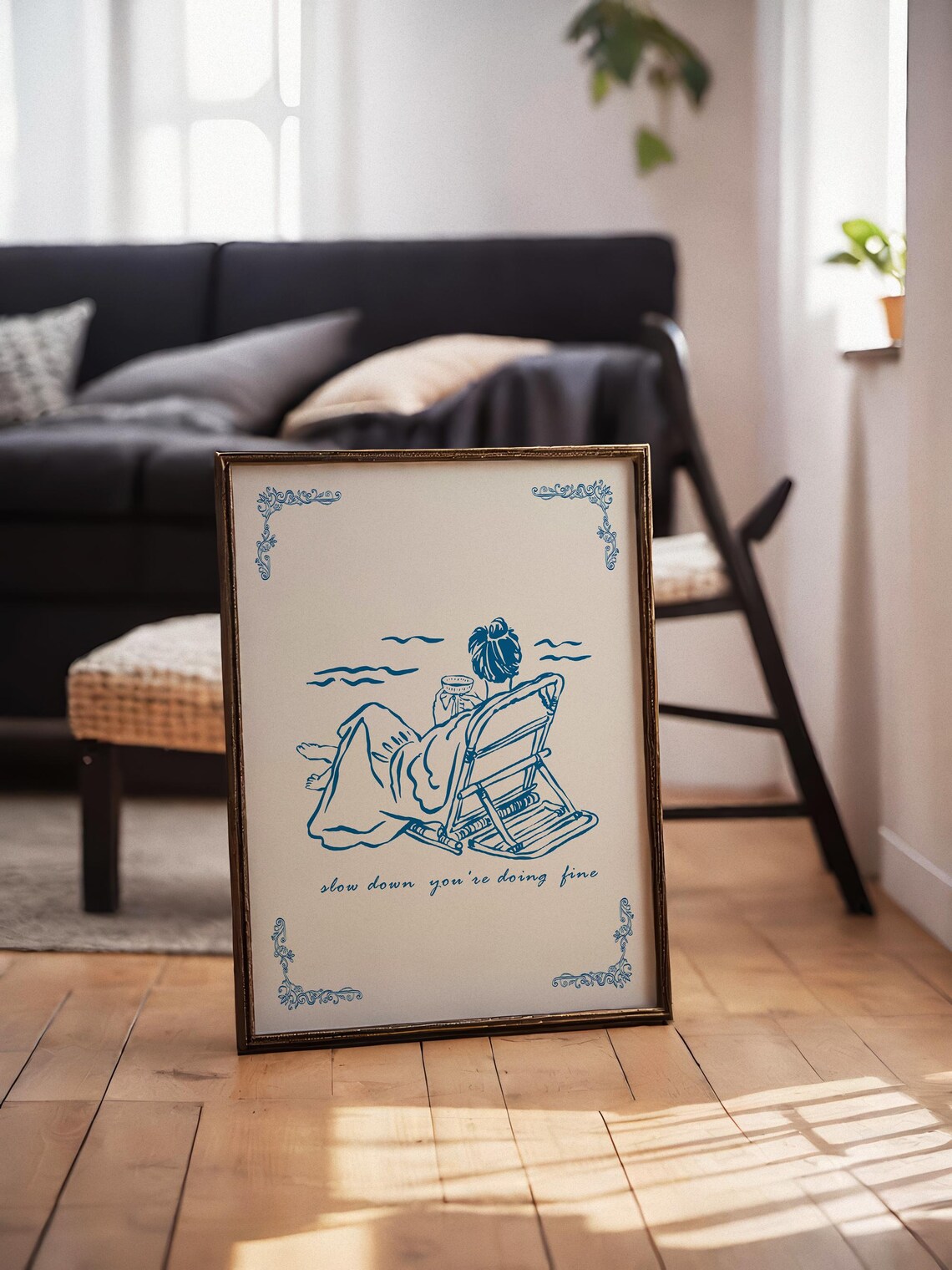 Slow Down, You're Doing Fine Blue Typography Art Print