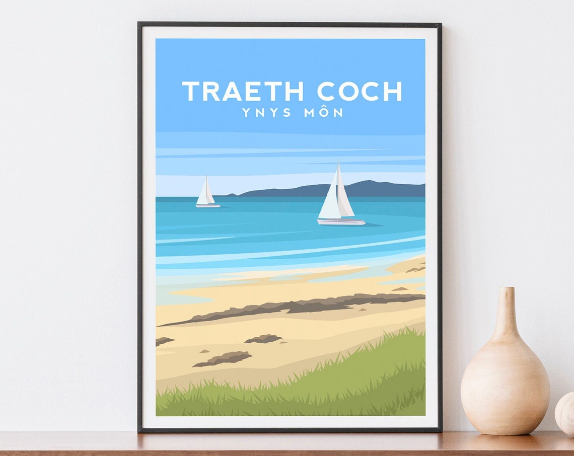 Traeth Coch Red Wharf Bay Anglesey Sailing Seascape Beach Poster