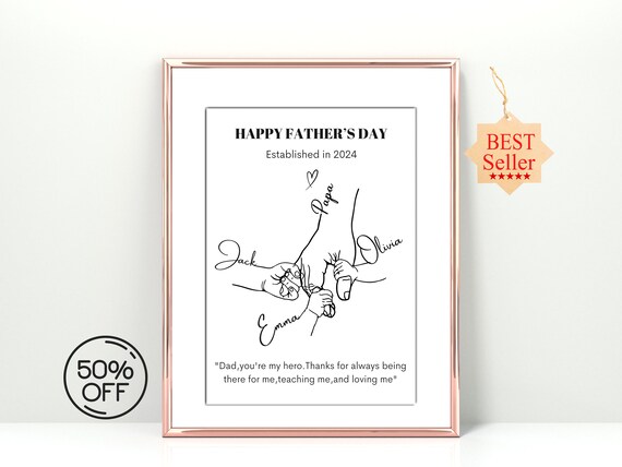 Line Art Gift With Your Custom Heartwarming Quotes From Kids Wife On Fathers Day Daddy Birthday Dad Grandad New Dad Gift