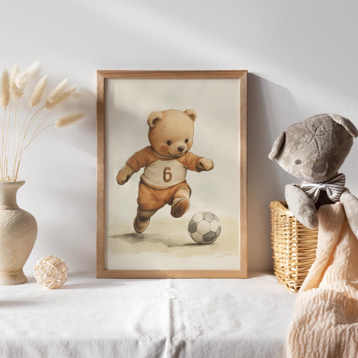 Teddy Bear Soccer Player in Orange Number Six Jersey Kick Poster - Image 2