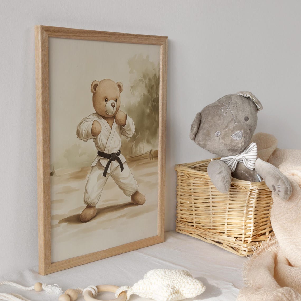 Teddy Bear Karate Fighter in White Gi With Black Belt Poster - Image 3
