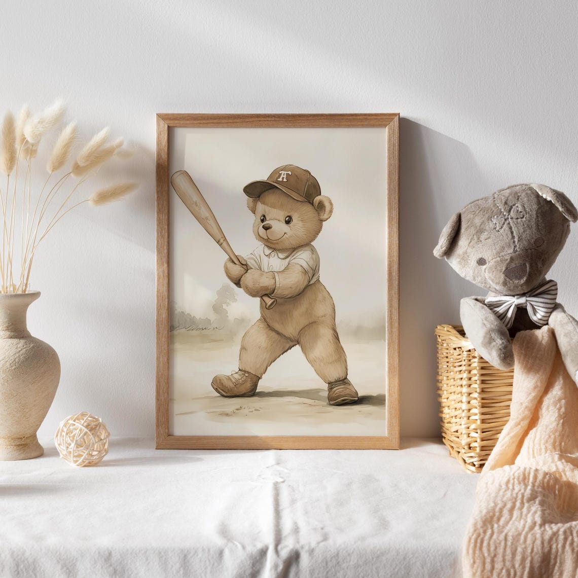 Cute Teddy Bear Baseball Player in H Cap Taking Big Swing Poster - Image 2