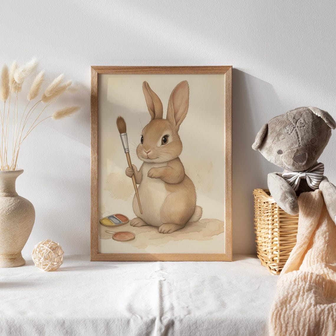 Bunny Artist Holding a Paintbrush Beside a Paint Palette Poster - Image 2
