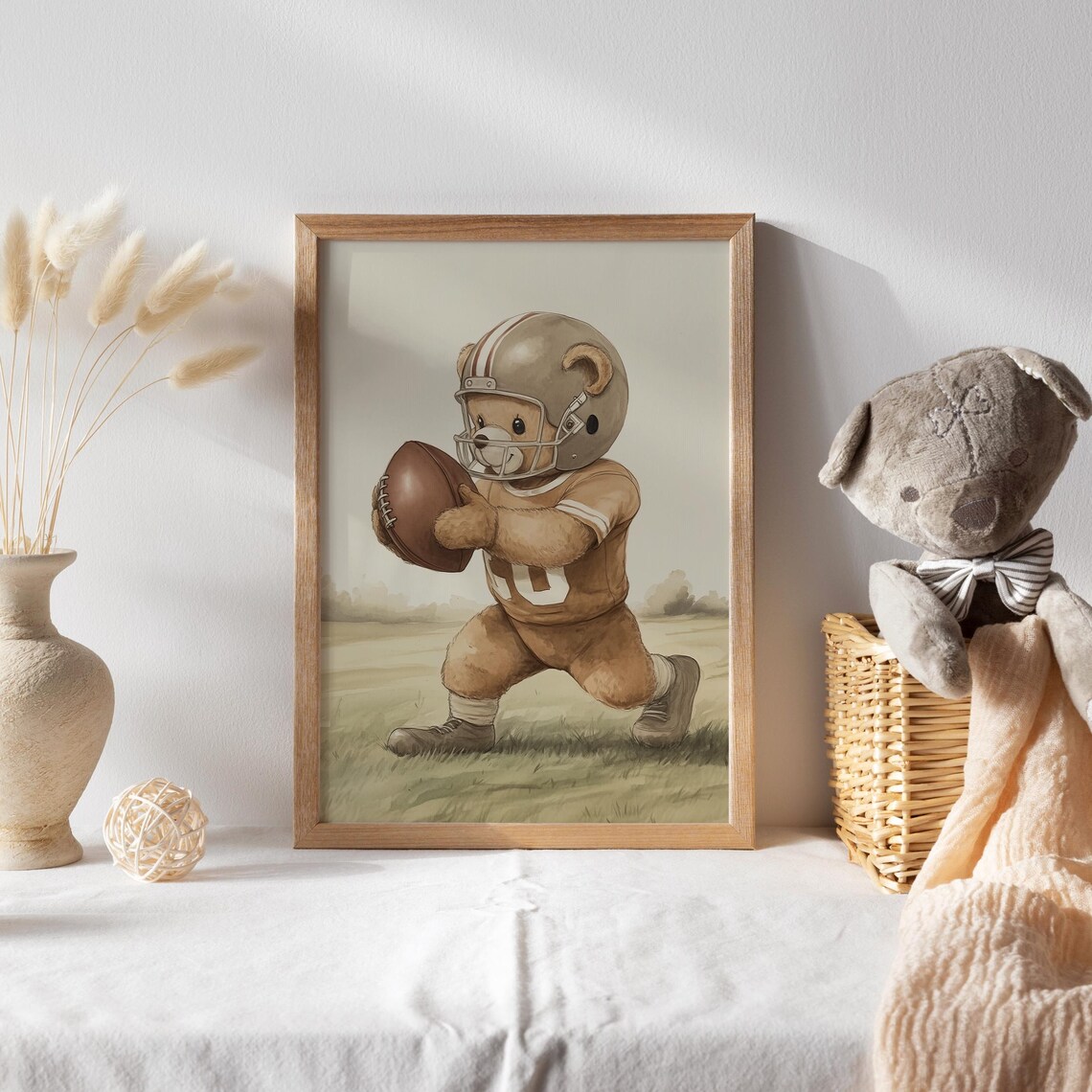 Teddy Bear Playing Football Print Sport Nursery Decor Animal Nursery Art Neutral Nursery Playroom Decor Kids Room Art Baby Room Decor - Image 2