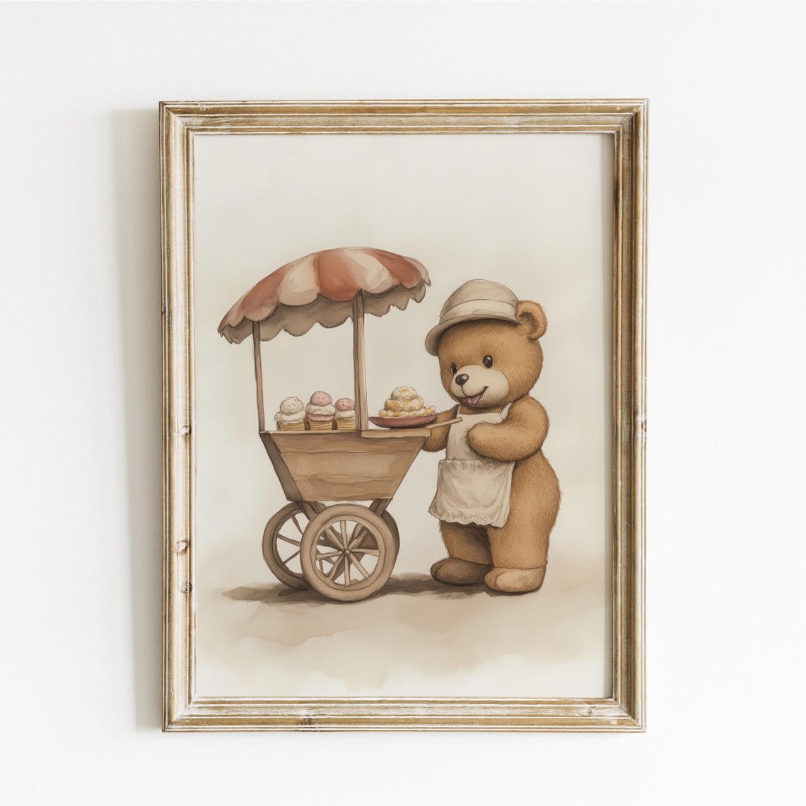 Teddy Bear Dessert Cart Vendor in Apron and Hat Funny Animal Poster