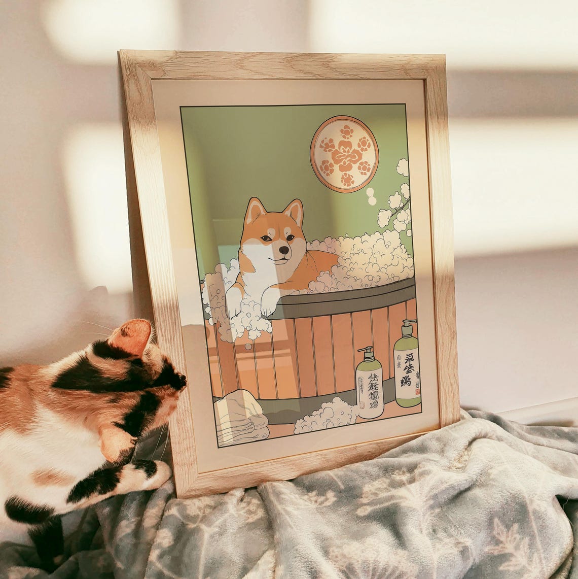 Relaxed Shiba Inu Soaking in Bubble Bath With Paw Window Poster - Image 3