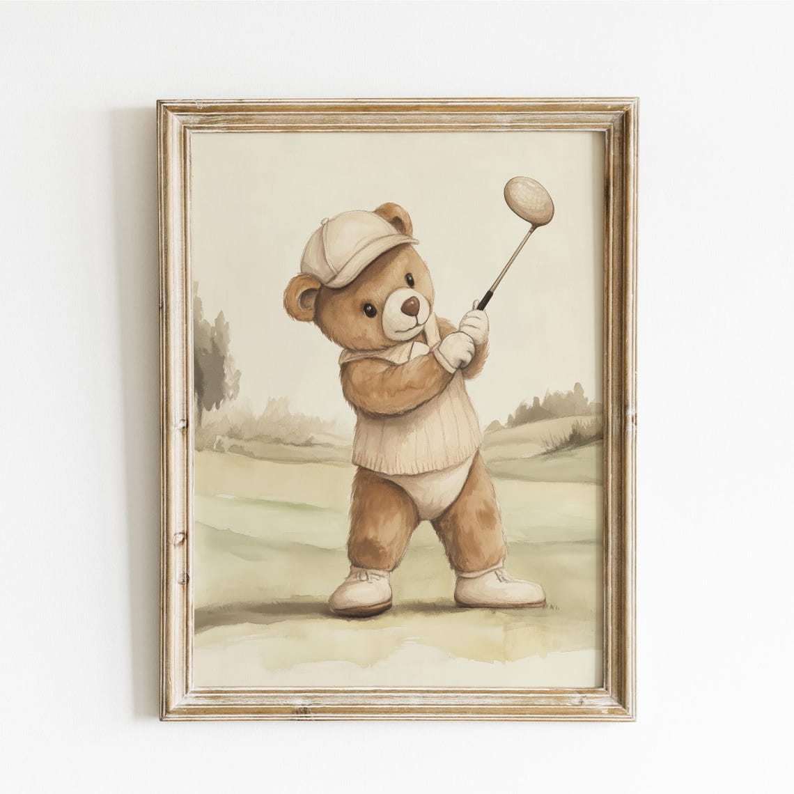 Teddy Bear Golfer Swinging a Driver on the Golf Course Poster