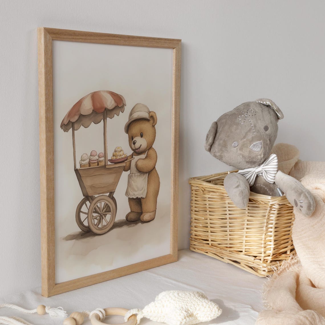 Teddy Bear Dessert Cart Vendor in Apron and Hat Funny Animal Poster - Image 3