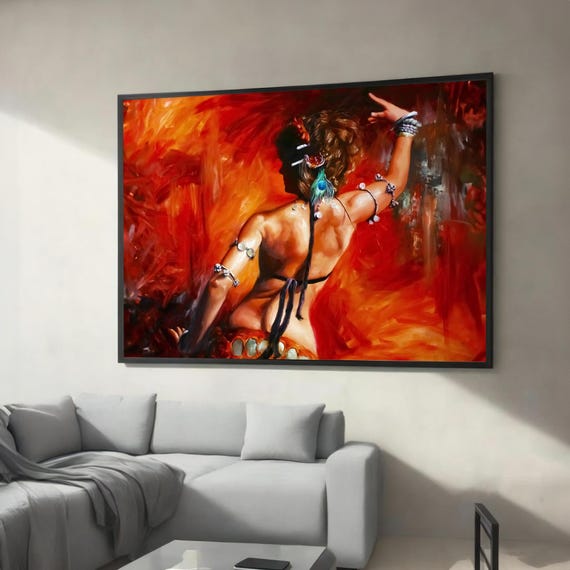 Passionate Flamenco Dancer Canvas Wall Art Vibrant Red Abstract Painting Sensual Dance Movement Decor Ready To Hang Artwork