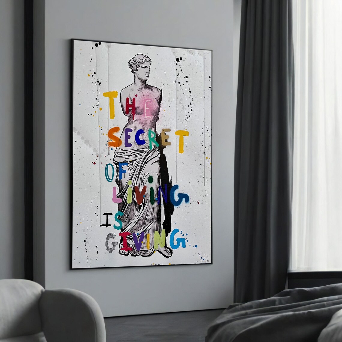 Venus de Milo Statue with Secret of Living Is Giving Quote Art Poster