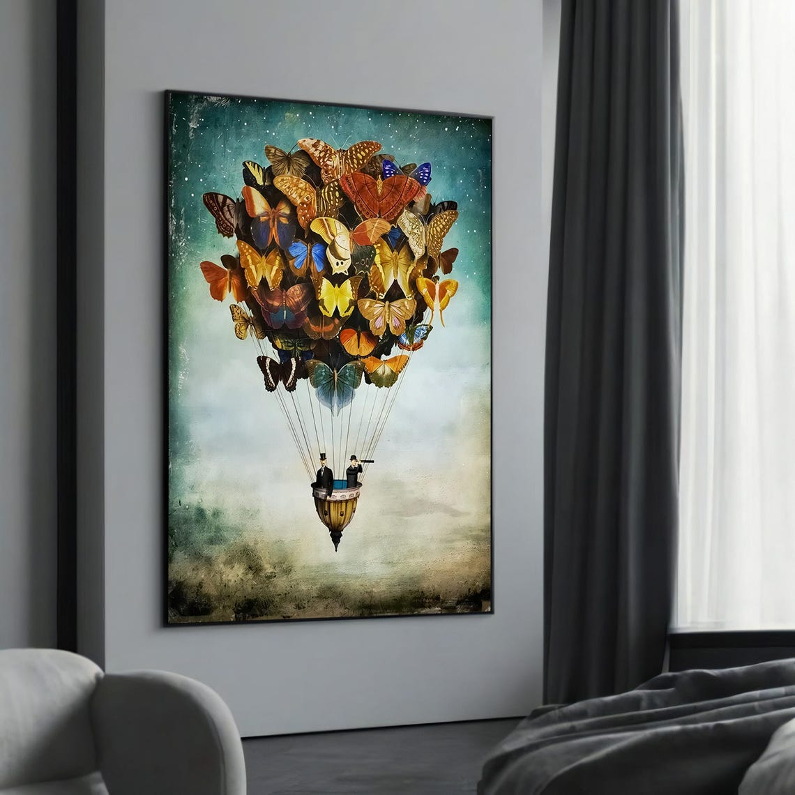 Surreal Butterfly Hot Air Balloon Whimsical Dreamy Fantasy Poster