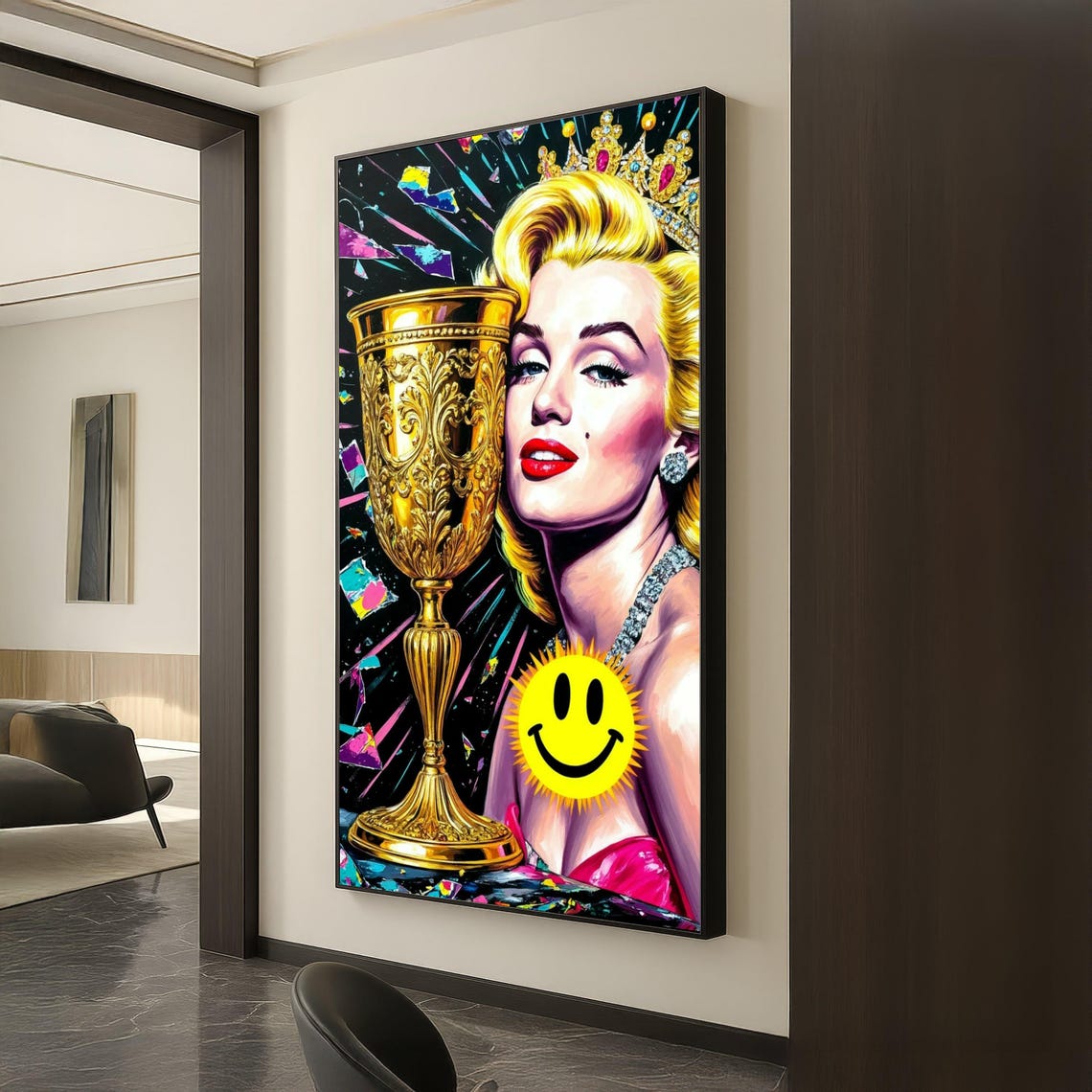 Marilyn Monroe Golden Trophy Crown Glamorous Pop Art Portrait Poster