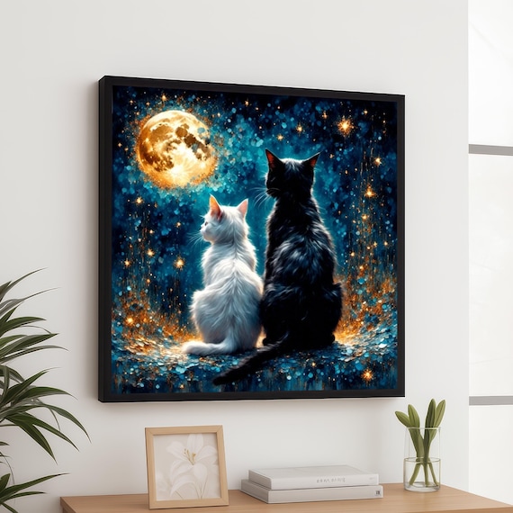 Enchanted Night Cats Moonlit Fantasy Scene Art Print