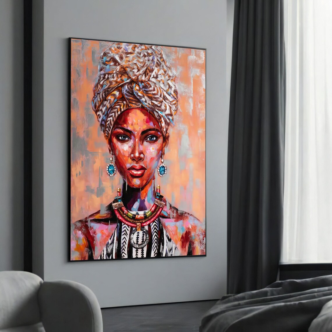 Vibrant Woman Turban Colorful Jewelry Warm Impressionist Art Poster