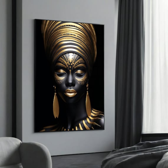 Regal Black Woman Golden Headwrap Gold Face Paint Luxury Art Poster