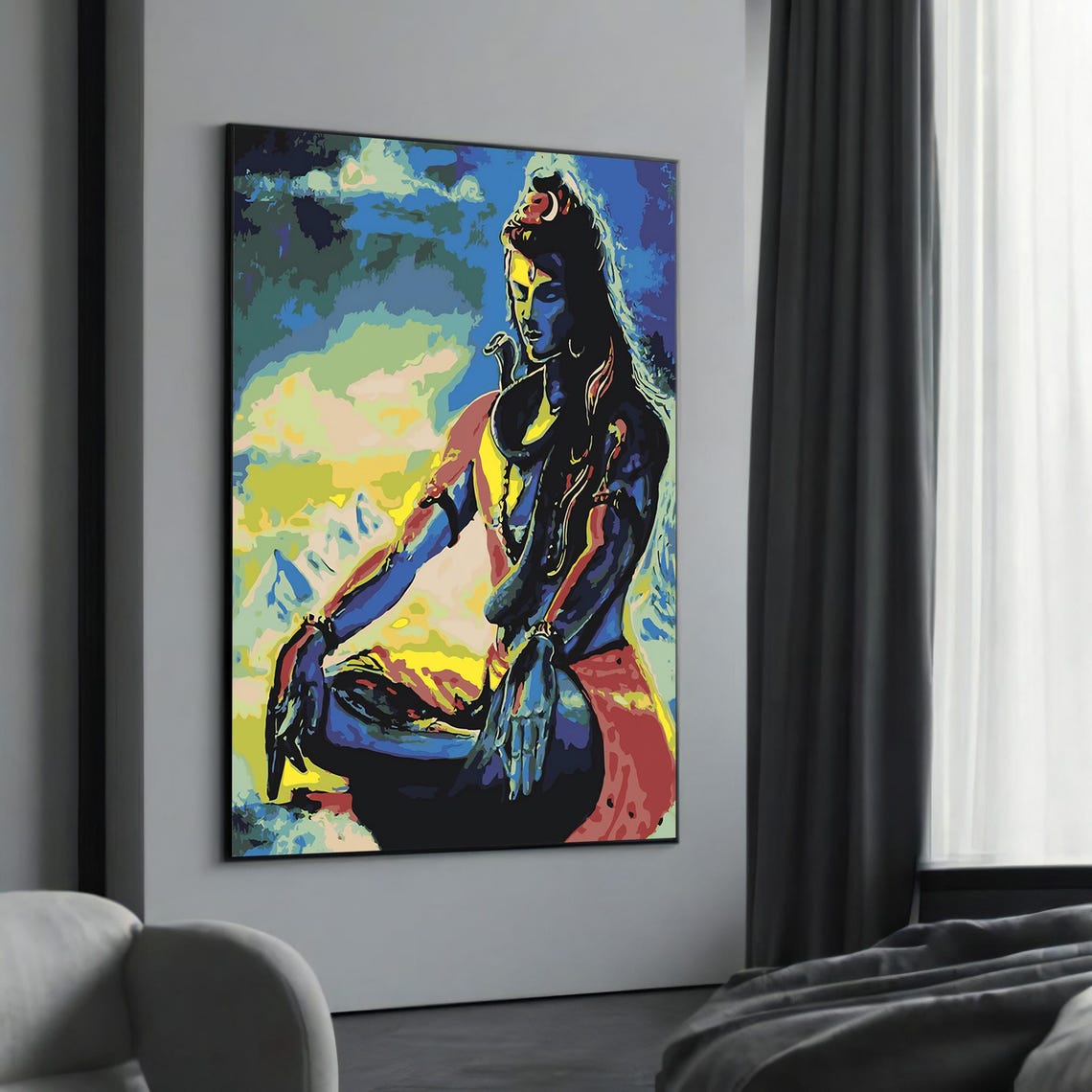 Lord Shiva Meditating Colorful Blue Pop Art Spiritual Poster