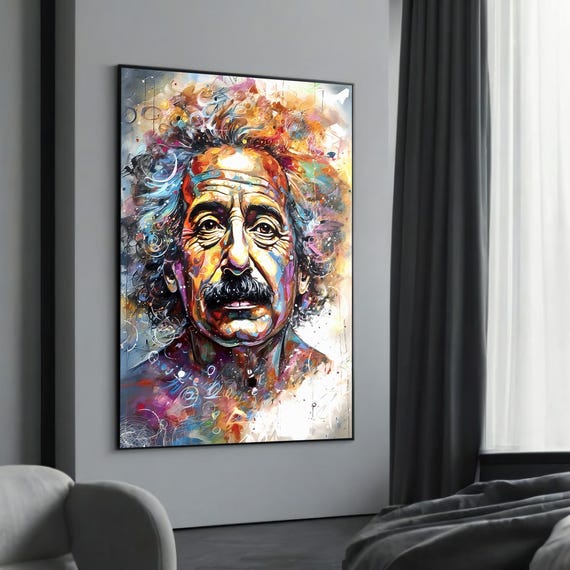 Vibrant Albert Einstein Portrait Canvas Painting A Bold And Colorful Urban Art Gift For Science Modern Enthusiasts