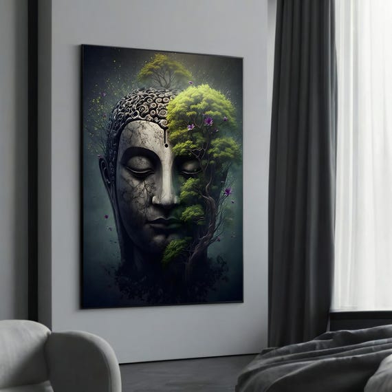 Forest Buddha Canvas Art Nature Zen Wall Decor Spiritual Meditation Painting Ecofriendly Home Ready To Hang