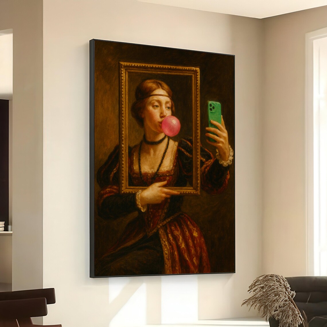 Renaissance Woman Selfie Picture Frame Bubblegum Funny Art Poster