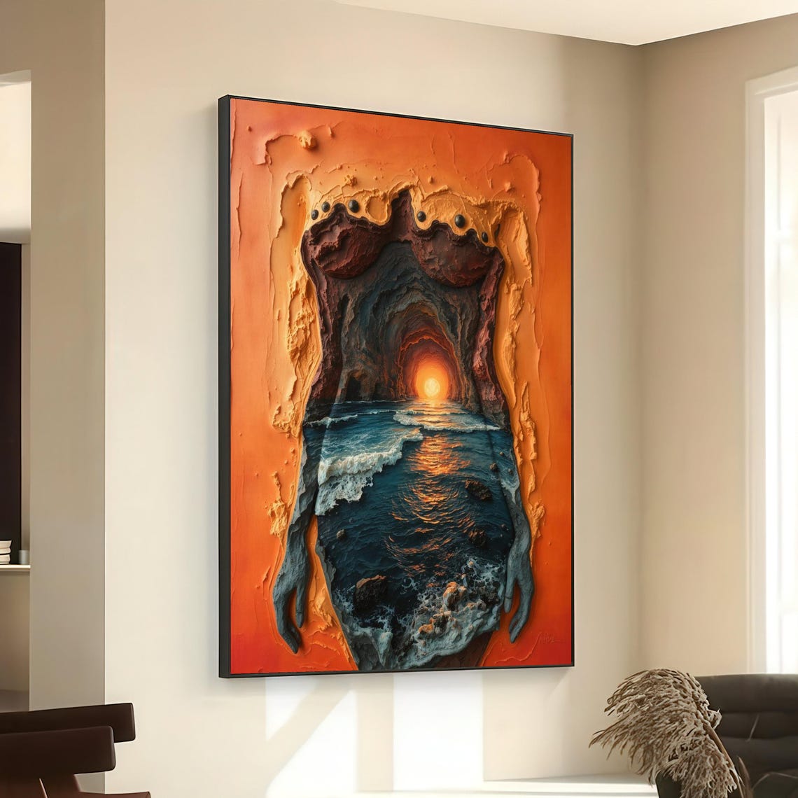 Surreal Ocean Sunset Female Silhouette Abstract Nature Body Poster