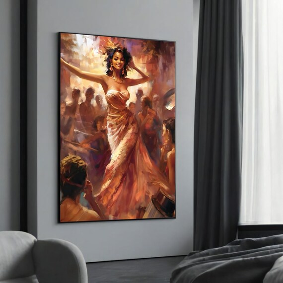 Vibrant Salsa Dancer Golden Dress Festive Party Painting Art Poster