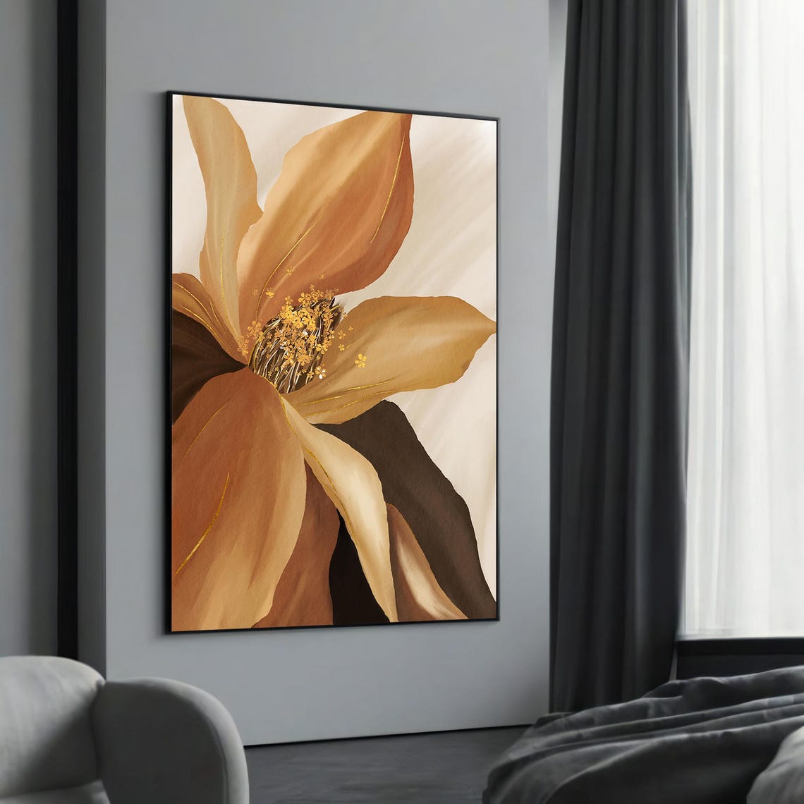 Warm Golden Bloom Close Up Minimalist Botanical Painting Poster