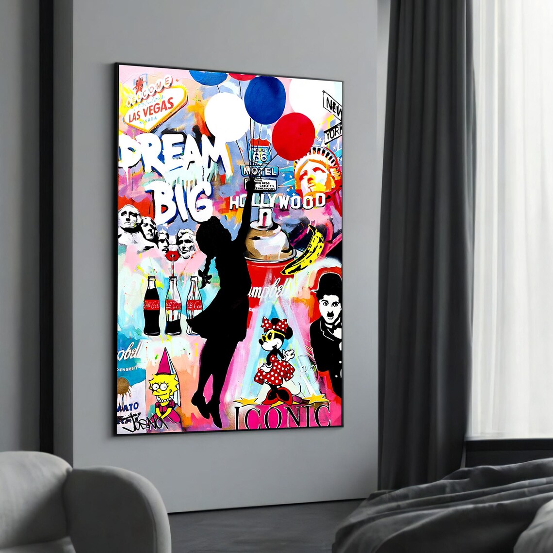 Dream Big Graffiti Pop Culture Canvas Painting A Colorful Modern Art Fusion Of Icons For Contemporary Wall Decor And Unique Gifts