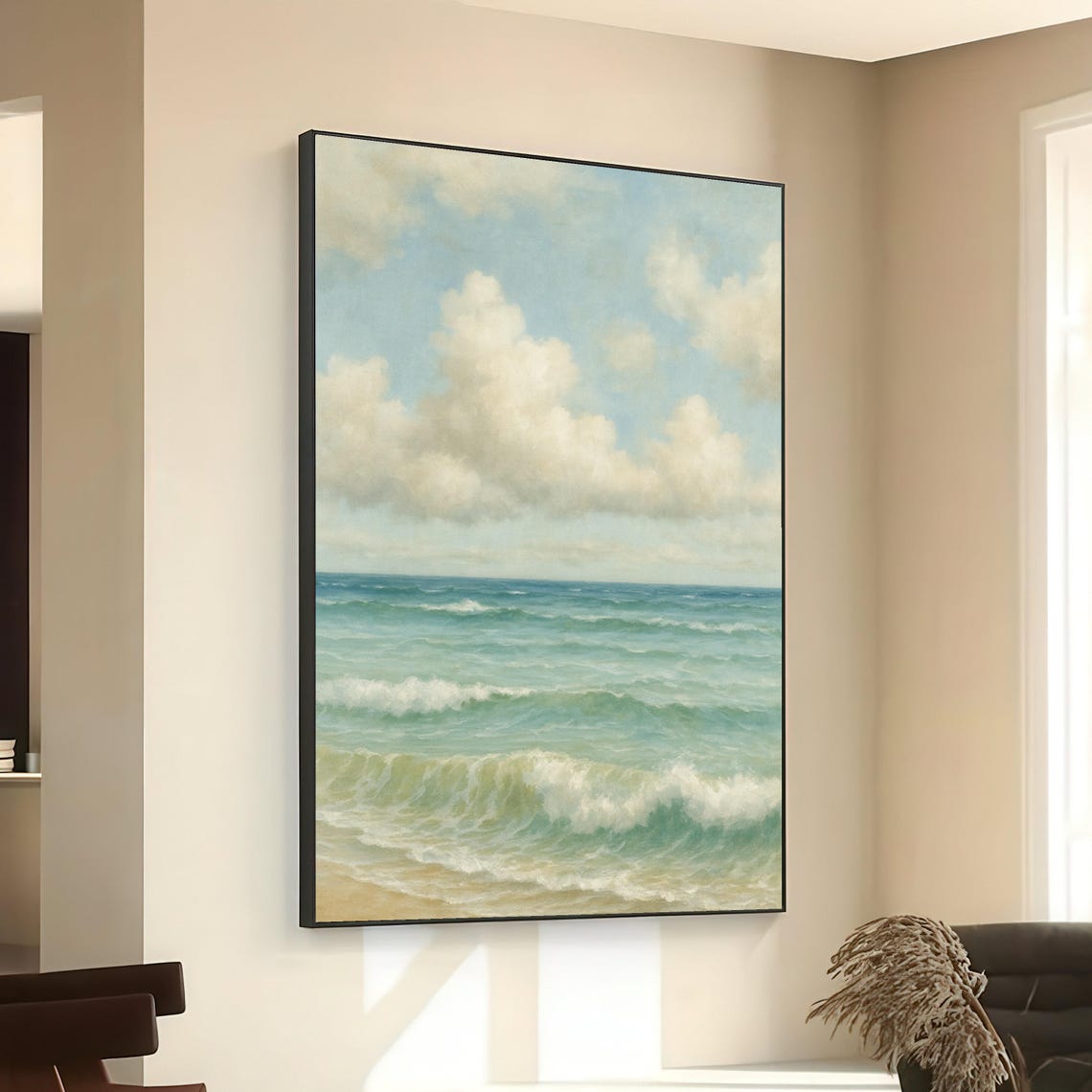 Tranquil Ocean Waves Rolling Surf Cloudy Sky Seascape Poster