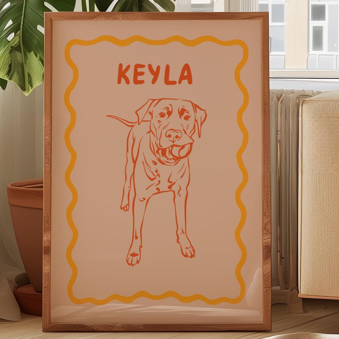 Funny Keyla Standing Dog Minimalist Line Drawing Portrait Print