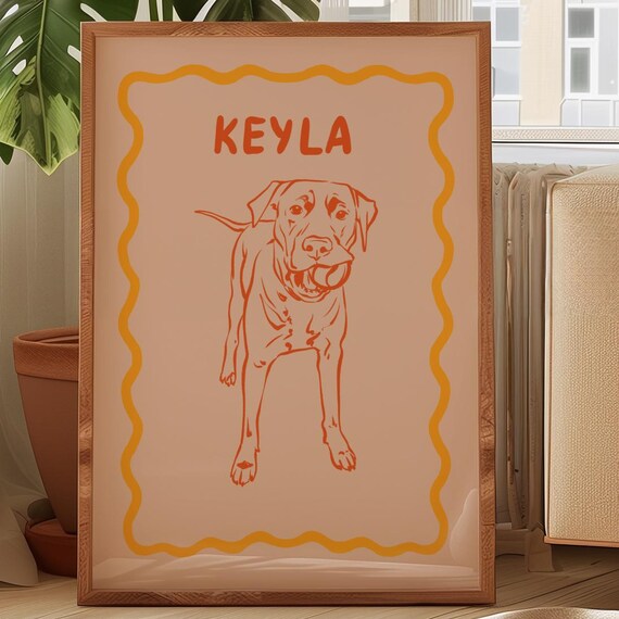 Funny Keyla Standing Dog Minimalist Line Drawing Portrait Print