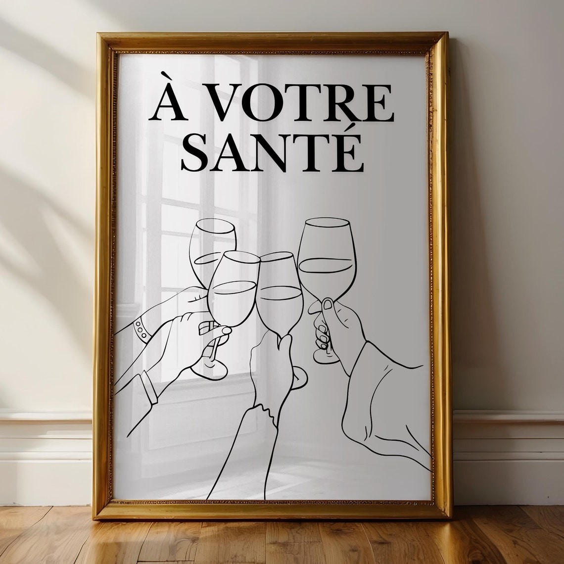 A Votre Sante Wine Glasses Toast Line Art French Dining Room Wall Art