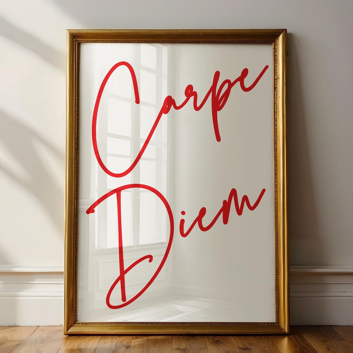 Carpe Diem Red Script Bold Minimalist Typography Wall Art Poster