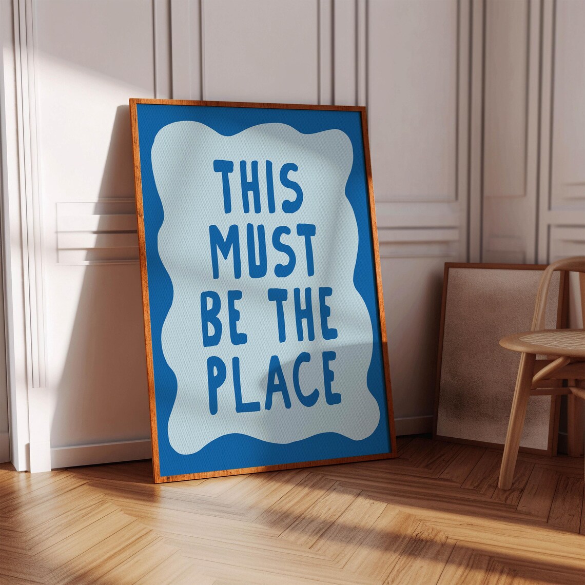 This Must Be The Place Blue Retro Hand Lettered Typography Quote Poster