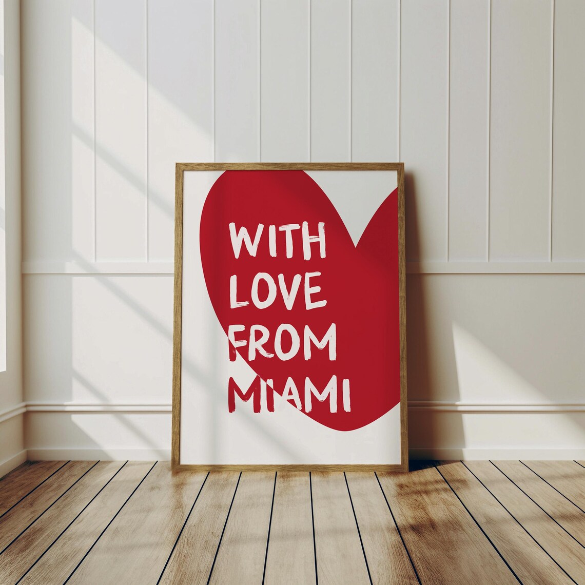 With Love From Miami Big Red Heart Minimalist 80s Travel Poster